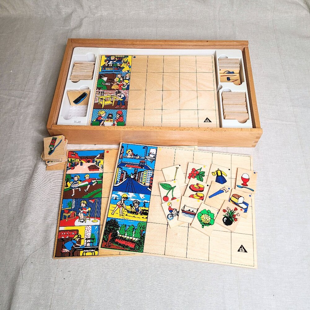 Vintage 'Simplex Toys' Wooden Educational Toy Game, Made In Holland, Complete
